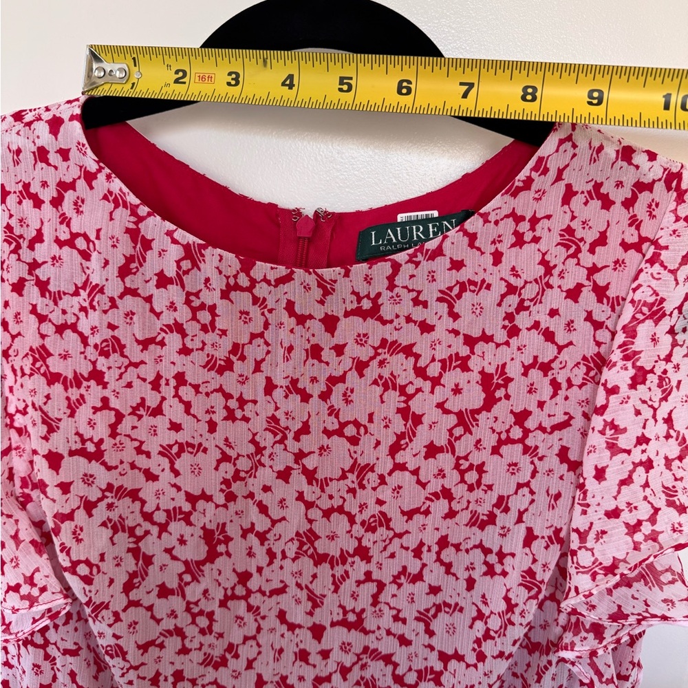 LAUREN Ralph Lauren Dress, Size 2P Red with White Flowers Ruffle Skirt - Picture 13 of 13